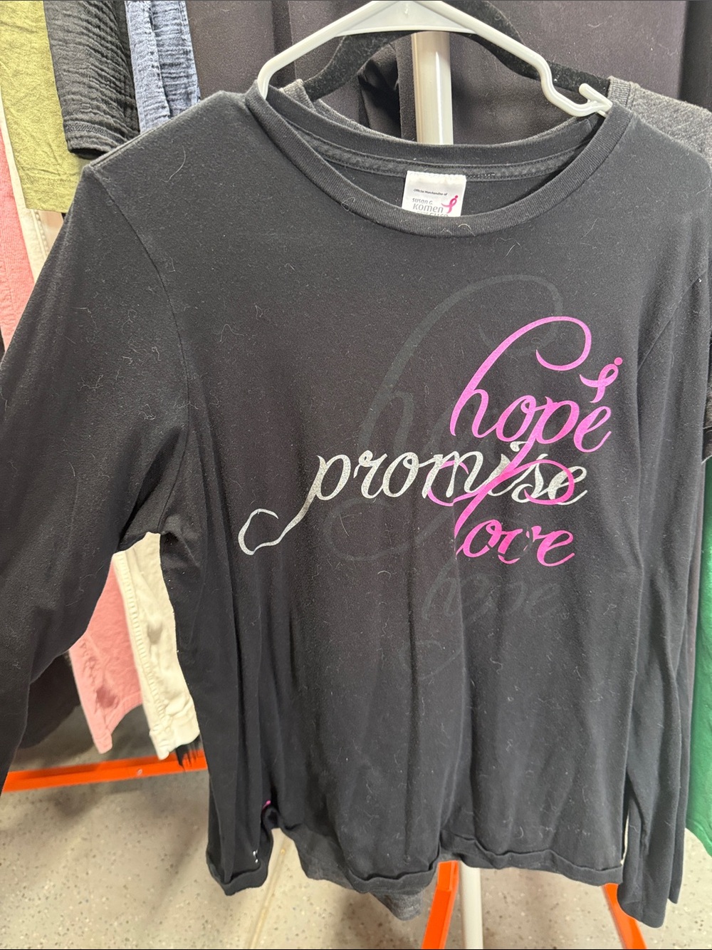 Women’s Black Long-Sleeve Tee with Pink & Silver 'Hope Promises Love' Graphic